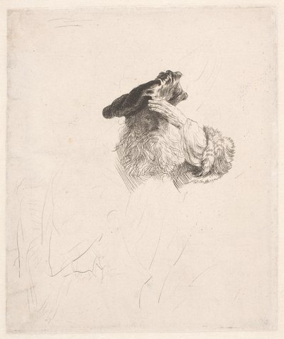 Öreg ember árnyékolja a szemét a kezével alkotó: Rembrandt van Rijn
