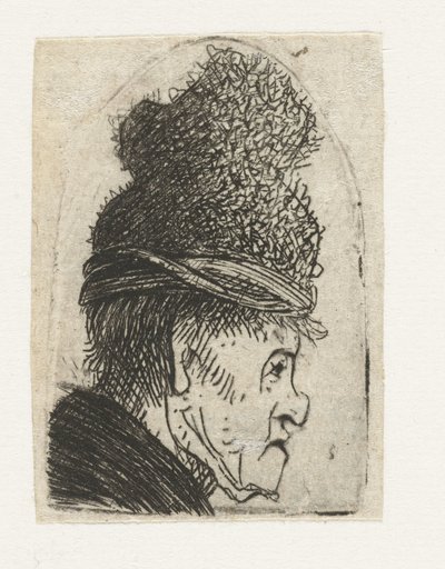 Groteszk profil: magas sapkás férfi alkotó: Rembrandt van Rijn