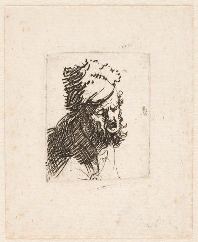 Egy szőrme sapkás férfi feje, aki kiált alkotó: Rembrandt van Rijn