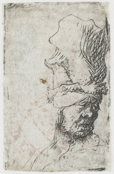 Magas sapkás férfi feje alkotó: Rembrandt van Rijn