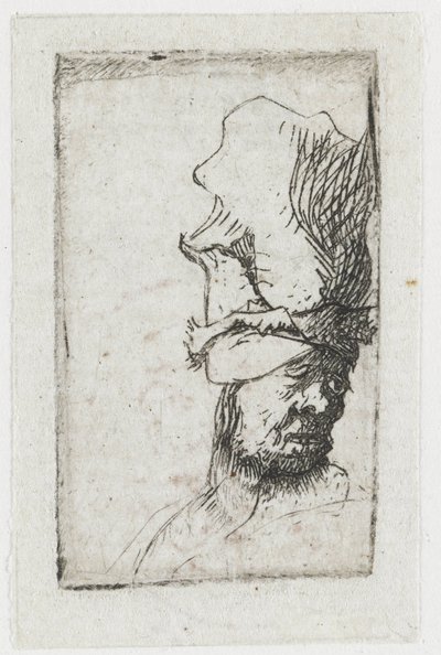 Magas sapkás férfi feje alkotó: Rembrandt van Rijn