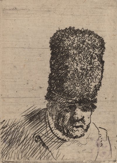 Egy öregember feje magas szőrme sapkában. alkotó: Rembrandt van Rijn