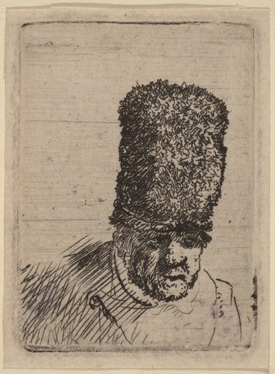 Egy öregember feje magas szőrme sapkában alkotó: Rembrandt van Rijn