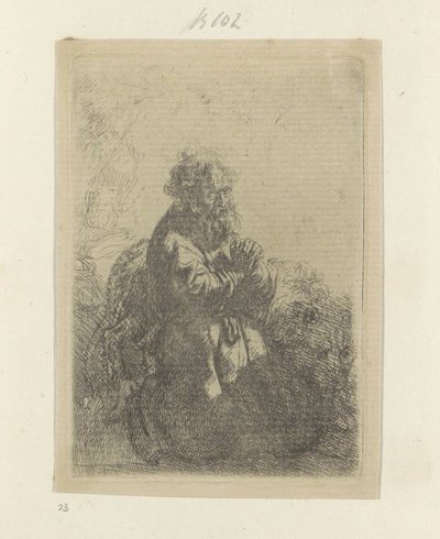 Jerome imában térdel, lenéz Recueil de quatre-vingt-cinq estampes originales (sorozat címe) alkotó: Rembrandt van Rijn