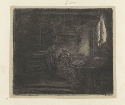 Hieronymus in een donker studeervertrek Nyolcvanöt eredeti nyomat gyűjteménye (sorozat címe) alkotó: Rembrandt van Rijn