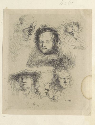 Kopstudies van Saskia en anderen Nyolcvanöt eredeti nyomat gyűjteménye (sorozat címe) alkotó: Rembrandt van Rijn