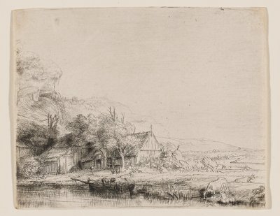 Tájkép egy itató tehénnel alkotó: Rembrandt van Rijn