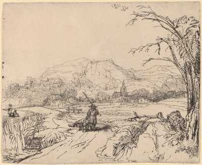 Táj sportolóval és kutyával alkotó: Rembrandt van Rijn