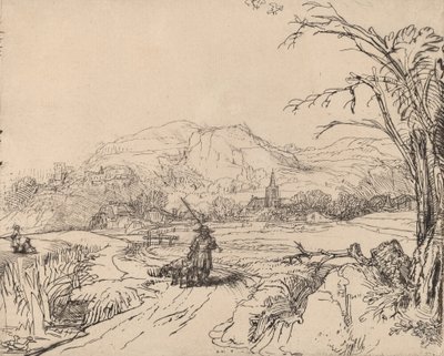 Táj sportolóval és kutyával, c. 1653. alkotó: Rembrandt van Rijn