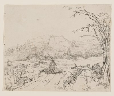 Tájkép sportolóval és kutyákkal alkotó: Rembrandt van Rijn