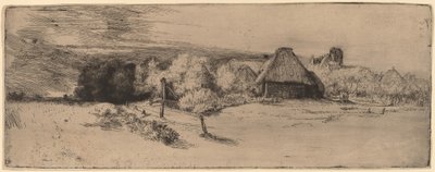 Táj fákkal, gazdasági épületekkel és toronnyal alkotó: Rembrandt van Rijn