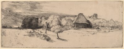 Táj fákkal, gazdasági épületekkel és toronnyal, c. 1651. alkotó: Rembrandt van Rijn