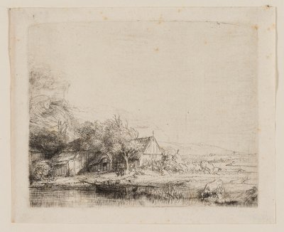 Táj egy tehén iszik alkotó: Rembrandt van Rijn