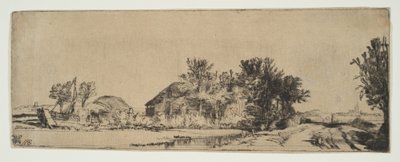 Táj parasztházzal, út mentén, csatorna mellett, kb. 1652. alkotó: Rembrandt van Rijn