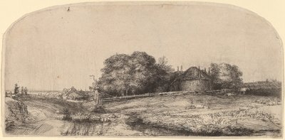 Táj egy szénás pajta és egy birkanyáj alkotó: Rembrandt van Rijn