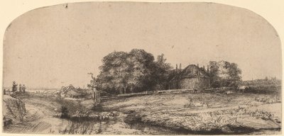 Táj egy szénás pajta és egy birkanyáj alkotó: Rembrandt van Rijn