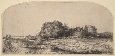 Tájkép szénapajtával és birkanyájjal alkotó: Rembrandt van Rijn