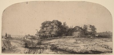 Tájkép szénapajtával és birkanyájjal alkotó: Rembrandt van Rijn