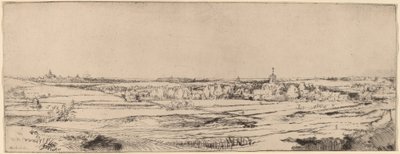 Táj, kilátással Haarlemre, az Aranymérleg mezőjére, 1651. alkotó: Rembrandt van Rijn