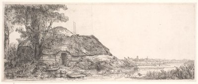 Táj egy nyaralóval és egy nagy fával alkotó: Rembrandt van Rijn