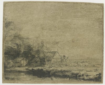 Táj egy tehén iszik alkotó: Rembrandt van Rijn
