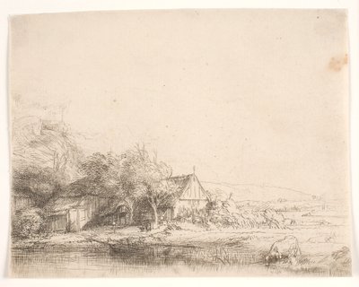 Tájkép egy itató tehénnel alkotó: Rembrandt van Rijn