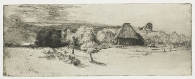 Táj egy gazdasági épülettel és a "házzal a toronnyal" alkotó: Rembrandt van Rijn