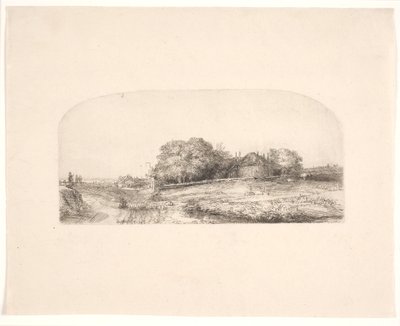 Tájkép szénapajtával és birkanyájjal alkotó: Rembrandt van Rijn