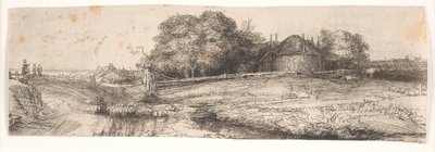 Tájkép szénapajtával és birkanyájjal alkotó: Rembrandt van Rijn