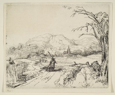 Táj pásztorral és kutyával, kb. 1653. alkotó: Rembrandt van Rijn