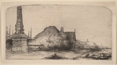 Tájkép obeliszkkel alkotó: Rembrandt van Rijn