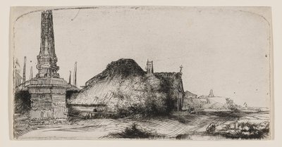 Tájkép obeliszkkel alkotó: Rembrandt van Rijn