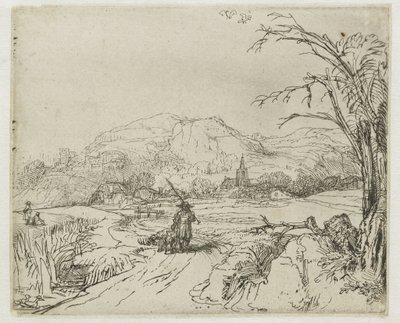 Tájkép sportolóval és kutyákkal alkotó: Rembrandt van Rijn