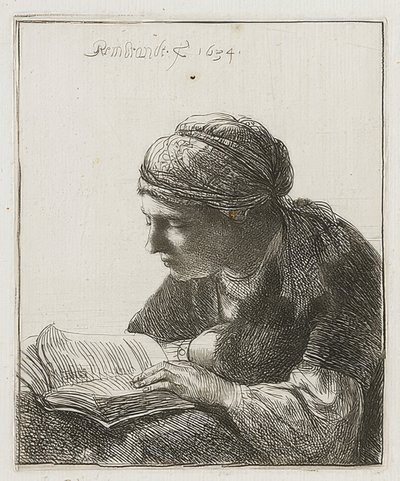 Lesende. 1634 alkotó: Rembrandt van Rijn
