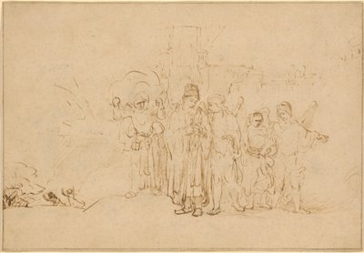 Lót és családja elhagyja Szodomát alkotó: Rembrandt van Rijn