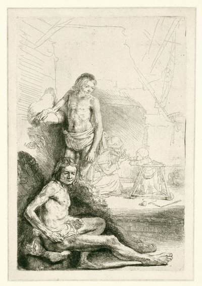 Férfi akt, ülő és álló alkotó: Rembrandt van Rijn