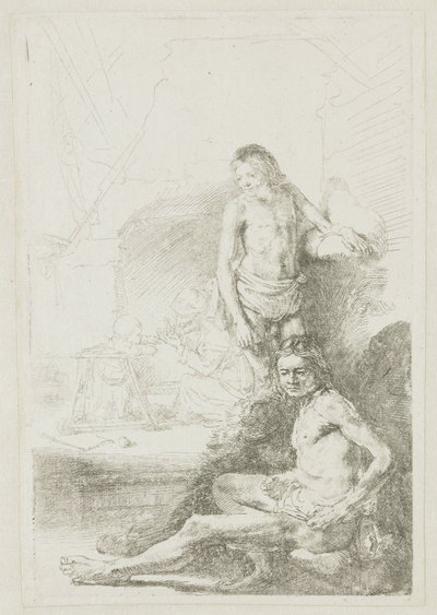 Férfi akt, ülő és álló alkotó: Rembrandt van Rijn