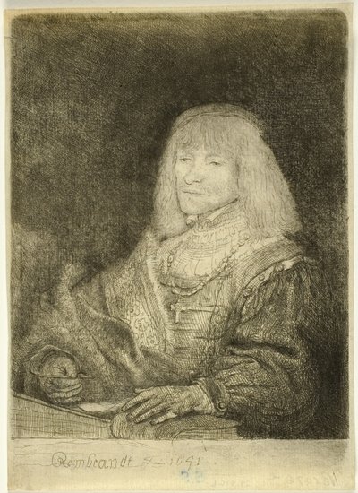 Férfi az íróasztalnál, keresztet és láncot visel alkotó: Rembrandt van Rijn