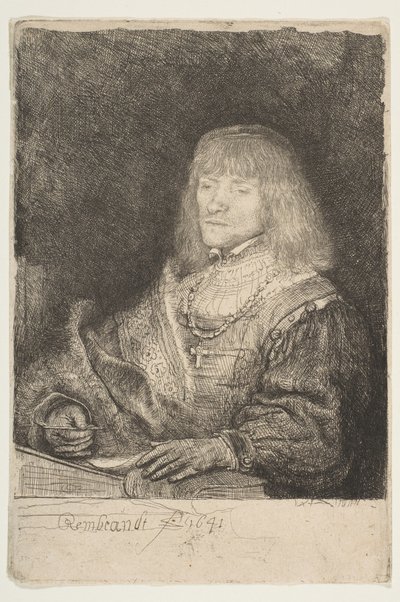 Férfi az íróasztalnál, keresztet és láncot viselő, 1641. alkotó: Rembrandt van Rijn