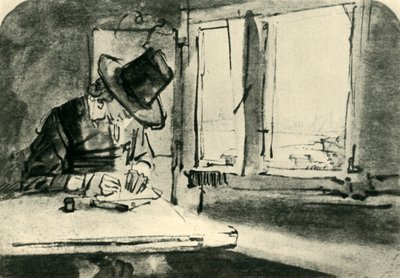 Férfi ablakon rajz, 17. század közepe, 1943. alkotó: Rembrandt van Rijn