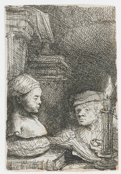 Egy férfi, aki gipszlenyomatról rajzol alkotó: Rembrandt van Rijn