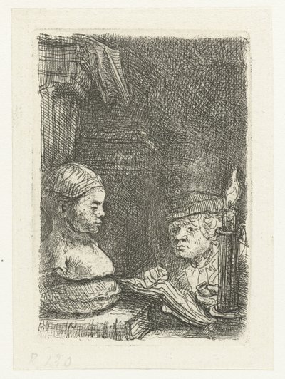 Egy férfi, aki gipszlenyomatról rajzol alkotó: Rembrandt van Rijn