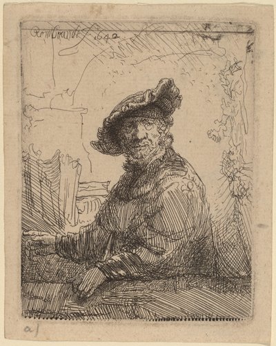 Férfi egy lugasban alkotó: Rembrandt van Rijn