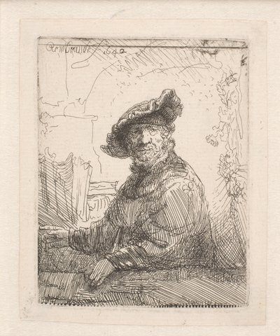 Férfi egy lugasban alkotó: Rembrandt van Rijn