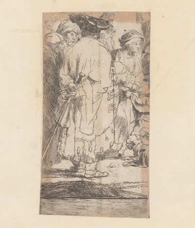 Férfi köpenyben, hátulról nézve Száz Gulden kép alkotó: Rembrandt van Rijn