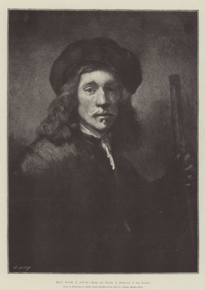Férfi bottal alkotó: Rembrandt van Rijn