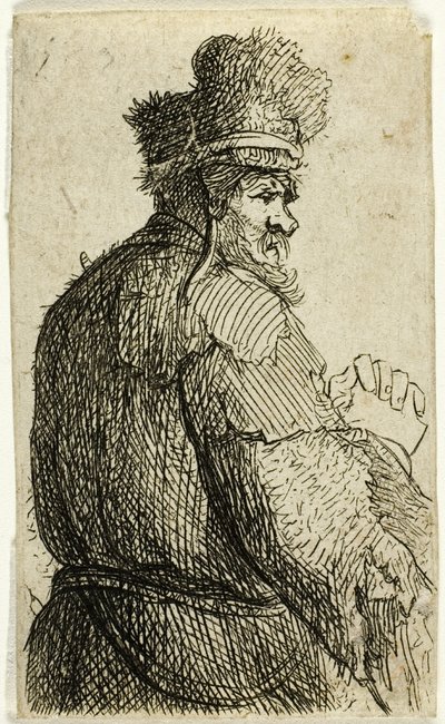 Öreg ember hátulról nézve, Profil jobbra: Félfigura alkotó: Rembrandt van Rijn