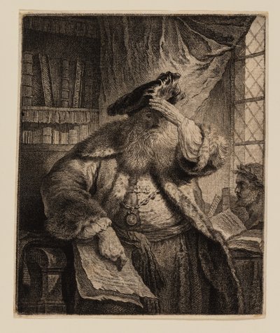 Öreg ember árnyékolja a szemét a kezével alkotó: Rembrandt van Rijn