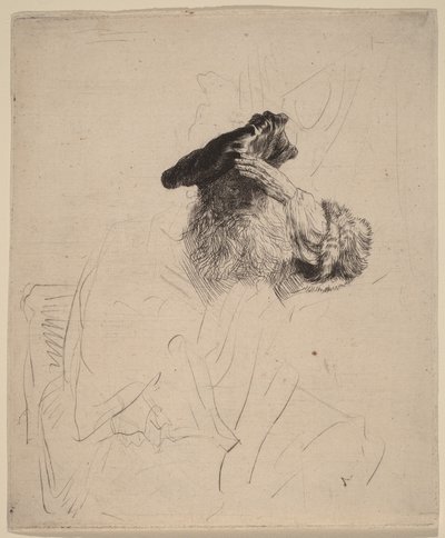 Öregember, aki kezével árnyékolja a szemét alkotó: Rembrandt van Rijn