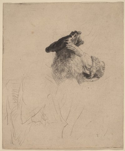 Öregember, aki kezével árnyékolja a szemét alkotó: Rembrandt van Rijn